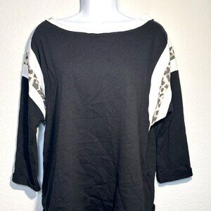 NWT-Ces Femme-Black/Leopard Print 3/4 Length Sleeve Top-Size-Small